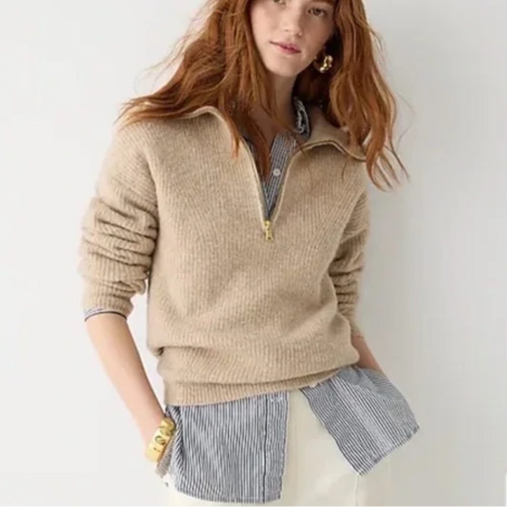 J. Crew Tan Half-Zip Sweater